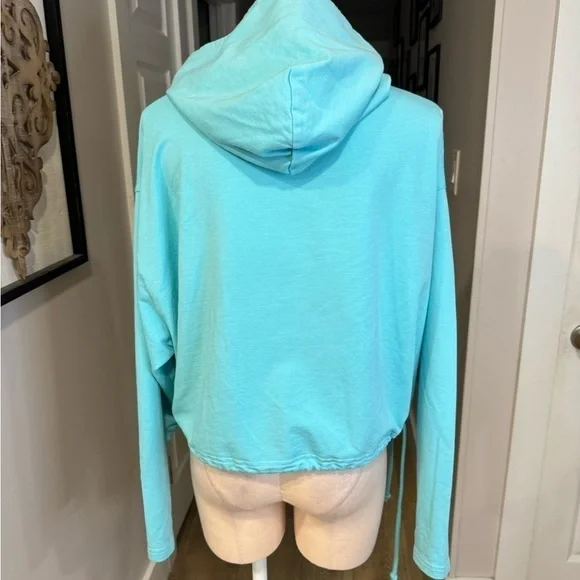 OUTDOOR VOICES women’s size S boxy drawstring hem turquoise hoodie beach top